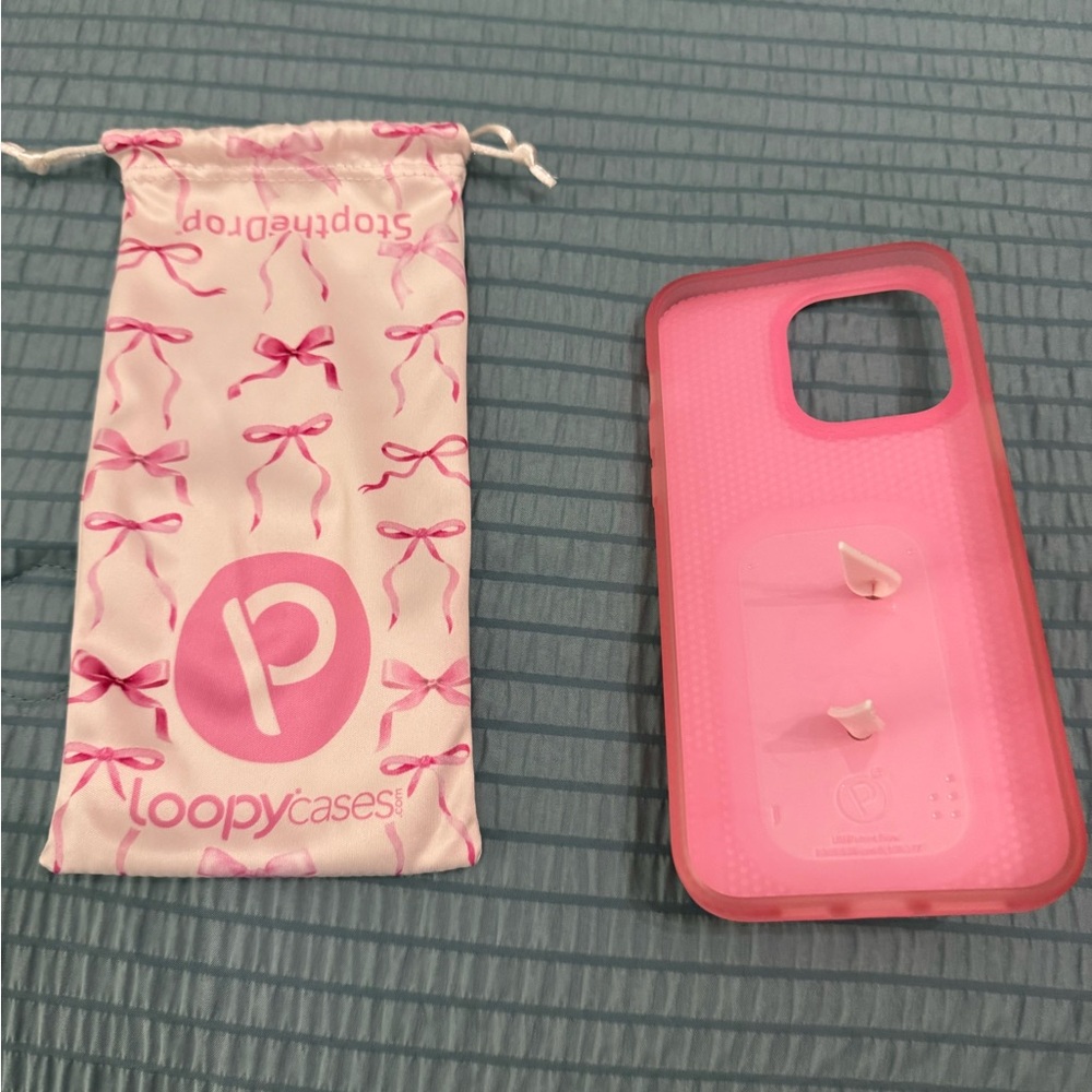Loopy Case Pink Bow Print Phone Case with Built-In Loop - Picture 2 of 2